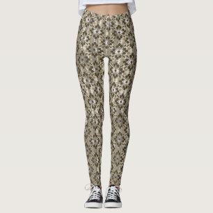 Tan, Grey, and Brown Patterned Flowers Leggings