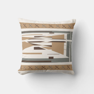 Tan Grey Brown Mediterranean Mosaic Abstract Cushion