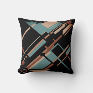 Tan Grey-Green Rust on Black Diagonal Abstract Cushion