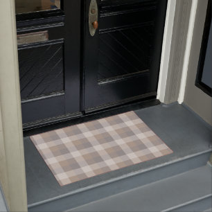 Tan Grey Ivory Neutral Rustic Plaid Doormat