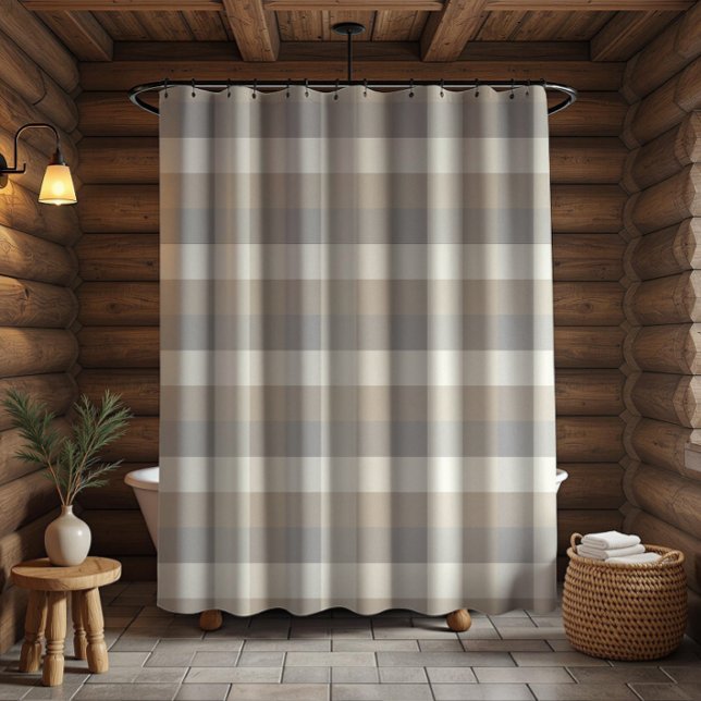 Tan Grey Ivory Neutral Rustic Plaid Shower Curtain (Creator Uploaded)