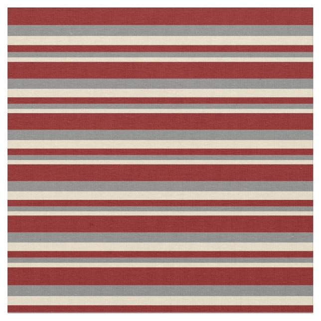 Tan, Grey & Maroon Coloured Lined Pattern Fabric (Close Up)