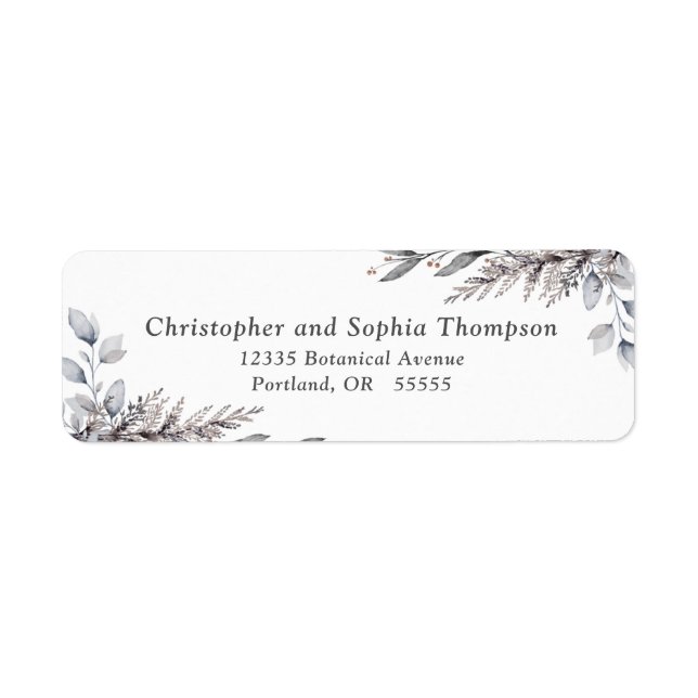 Tan & Grey Winter Botanicals Return Address Label (Front)