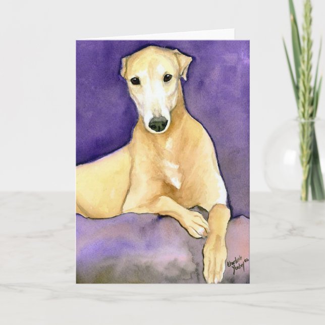 "Tan Greyhound" Dog Art Greeting Card (Front)