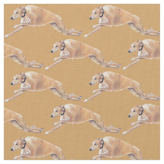 Tan Greyhound Running Dog Art Fabric (Close Up)