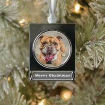 Tan Happy Dog Photo- customisable Banner Ornament