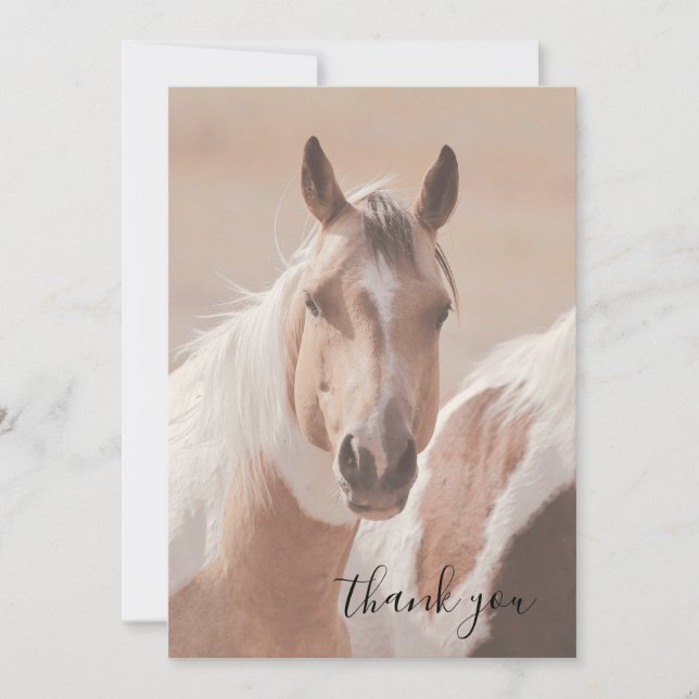 Tan Horse Whimsical Script Flat Thank You Card (Front)