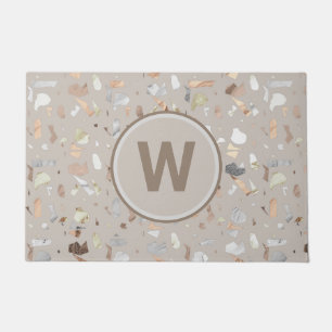 Tan Italian Terrazzo Tile Monogrammed Doormat