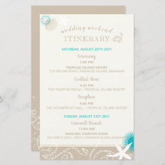 Tan Ivory Cute Beach Wedding Itinerary