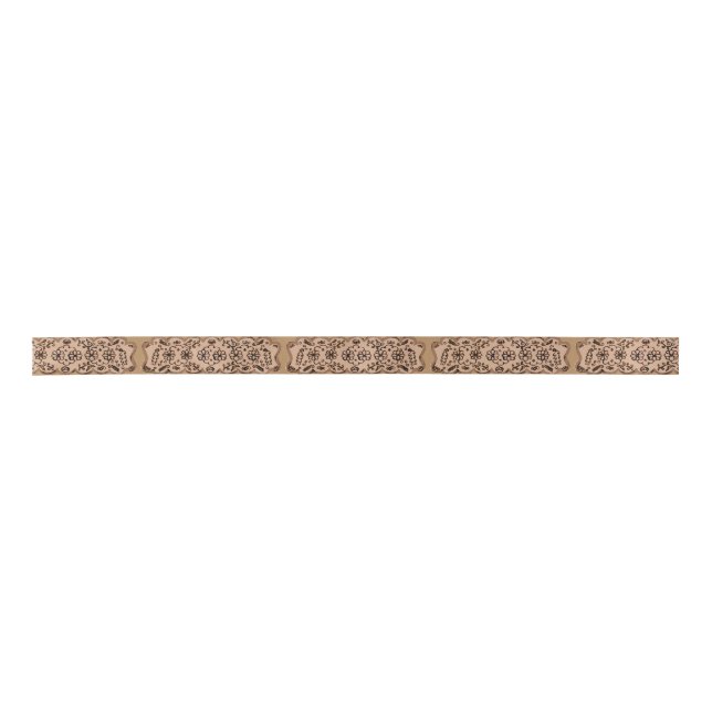 Tan Lace leaves scrolls & pumpkins ribbon Satin Ribbon (Front)