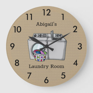 Tan Laundry Room Custom Large Clock