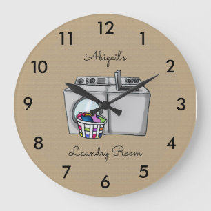 Tan Laundry Room Personalised Large Clock