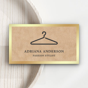 Tan Leather Black Clothes Hanger Fashion Stylist Business Card
