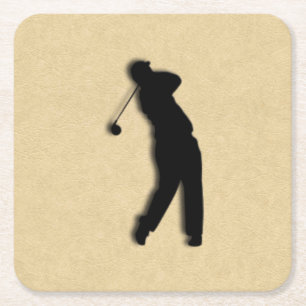 Tan Leather Golf Square Paper Coaster
