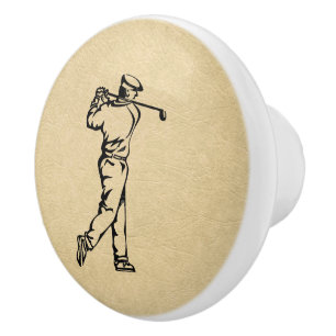 Tan Leather Look Golf Design Ceramic Knob