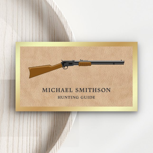 Tan Leather Shotgun Rifle Gun Shop Gunsmith Business Card (Creator Uploaded)