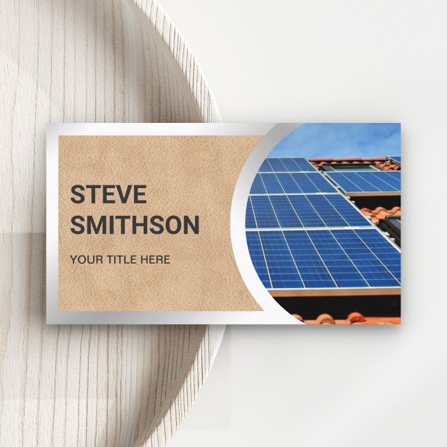 Tan Leather Steel Rooftop Solar Panels Business Card (Creator Uploaded)