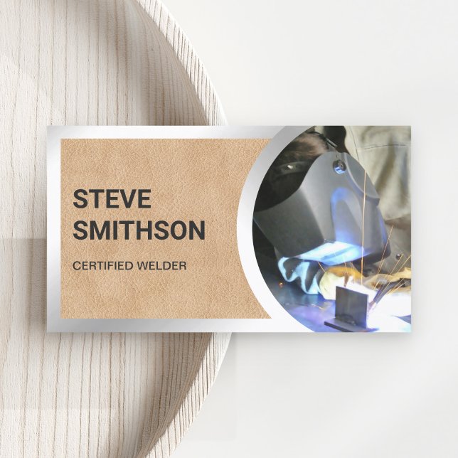 Tan Leather Steel Welding Fabricator Welder Business Card (Creator Uploaded)
