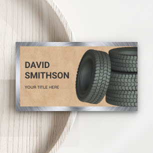 Tan Leather Wheel Alignment Car Tire Shop Business Card