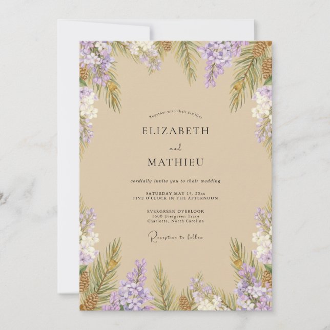 Tan Lilac Blossom Wedding Invitation (Front)