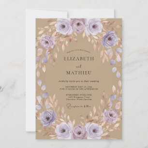 Tan Lilac Foliage Grey Eucalyptus Wedding Invitation
