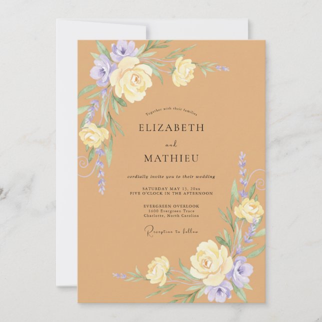 Tan Lilac Petal Wedding Invitation (Front)