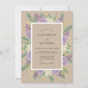 Tan Lilac Wreath Wedding Invitation