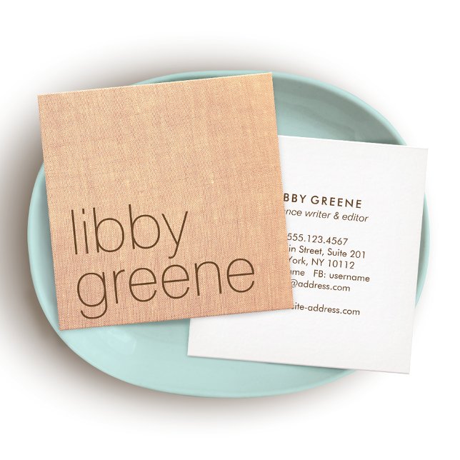  Tan Linen Modern Minimalist Square Business Card (Creator Uploaded)