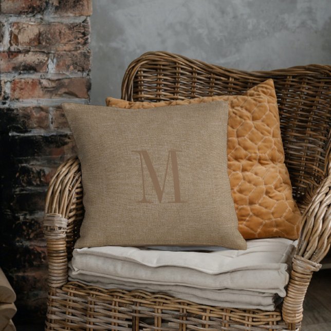 Tan Linen Texture Monogram Cushion (Creator Uploaded)