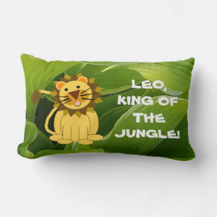 Tan Lion And Green Hostas King of The Jungle Lumbar Cushion