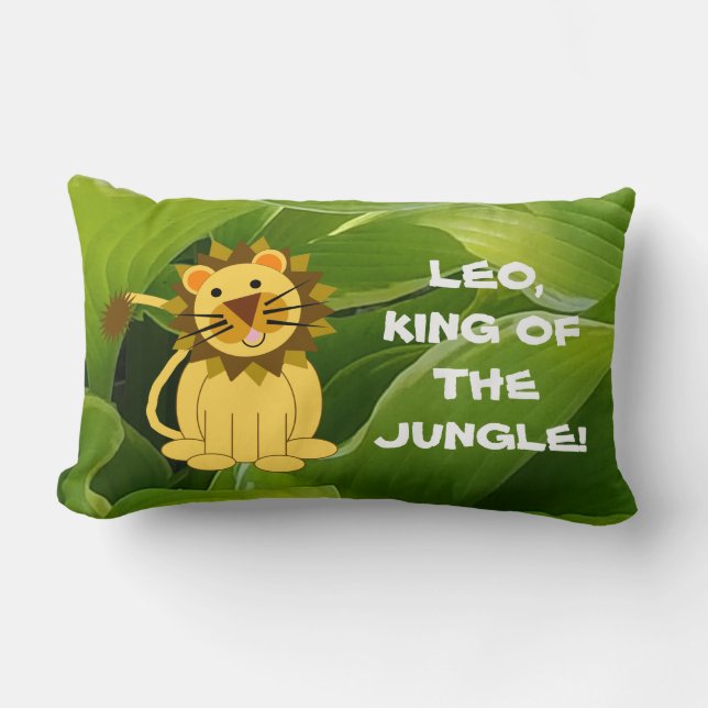 Tan Lion And Green Hostas King of The Jungle Lumbar Cushion (Front)