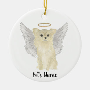 Tan Long Haired Chihuahua Sympathy Memorial Ceramic Ornament