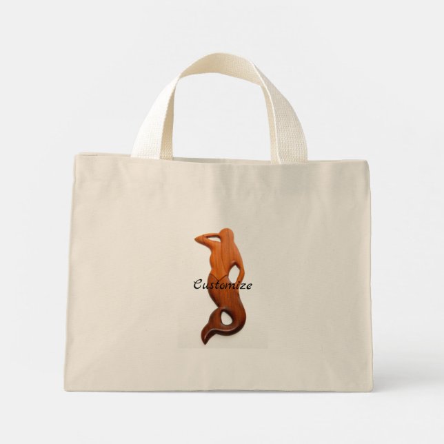 tan lookout mermaid mini tote bag (Back)