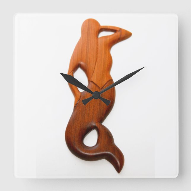 tan lookout mermaid square wall clock (Front)