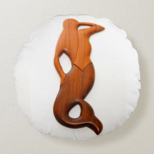 tan lookout mermaid Thunder_Cove Round Cushion