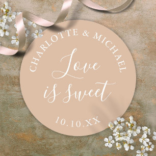 Tan Love Is Sweet Wedding Favor  Classic Round Sticker