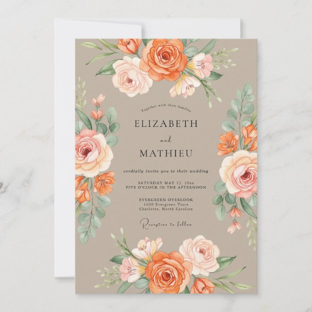 Tan Lush Autumnal Wedding Invitation (Front)