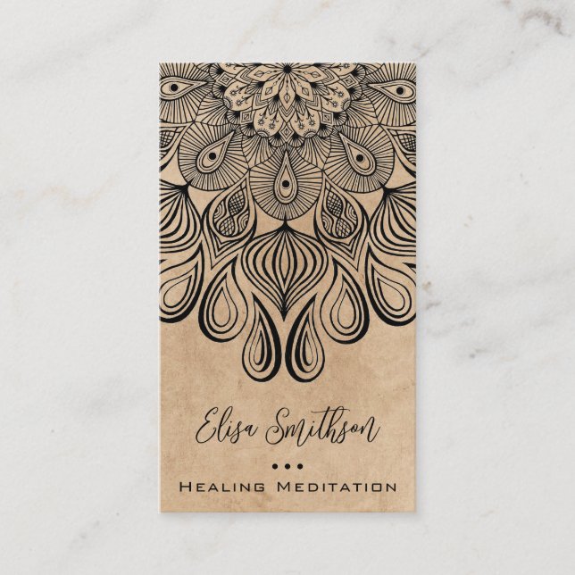  Tan Mandala Yoga Reiki Healing Meditation Natural Business Card (Front)