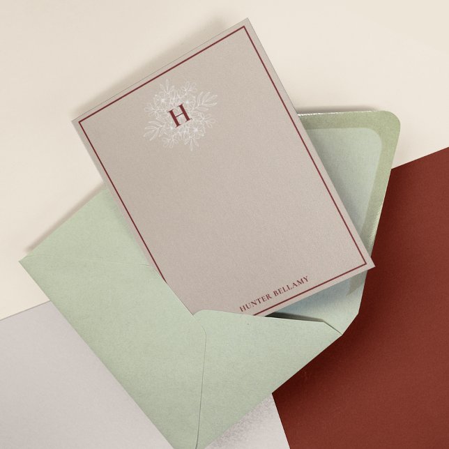 Tan Marsala Delicate Floral Monogram Card (Creator Uploaded)