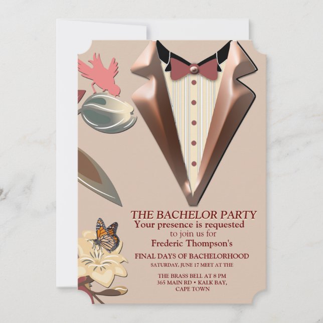 Tan - Marsala Wine &  Hues of Pink Bachelor Invitation (Front)