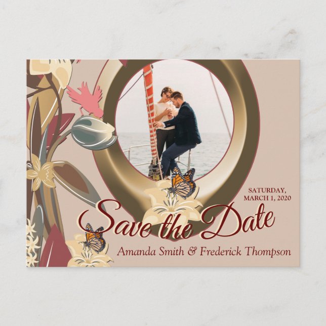 Tan - Marsala Wine &  Hues of Pink Save the Date Announcement Postcard (Front)