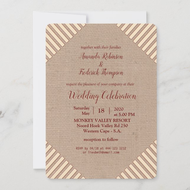 Tan - Marsala Wine ,  Hues of Pink Wedding Invitation (Front)