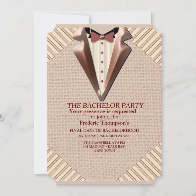 Tan - Marsala Wine -Modern Textured Bachelor Invitation (Front)