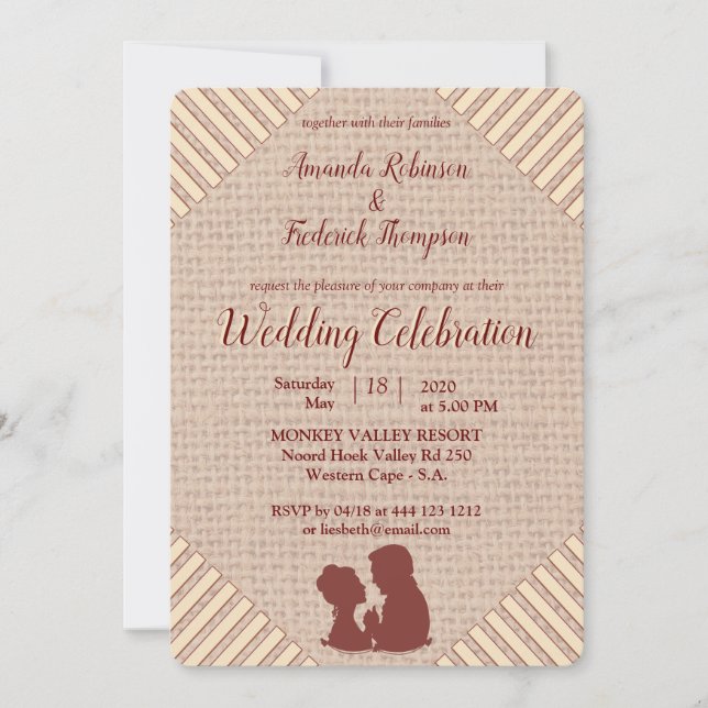 Tan - Marsala Wine Textured Wedding Invitation (Front)