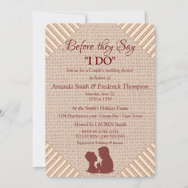Tan, Marsala Wine - Textured Wedding Shower Invitation (Front)