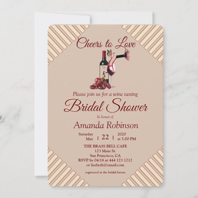Tan - Marsala-wine tone stripes Invitation (Front)