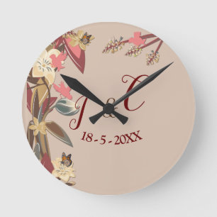 Tan - Marsala Wine &  twist of Hues of Pink Clock