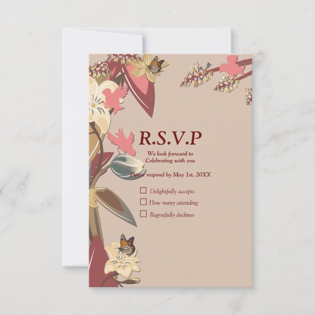 Tan - Marsala Wine &  twist of Hues of Pink RSVP Card (Front)