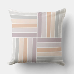 Tan Mauve Gray White Lines Cushion