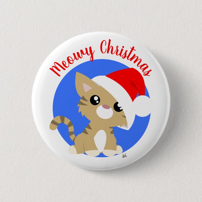 Tan Meowy Christmas Kitty Button (Front)